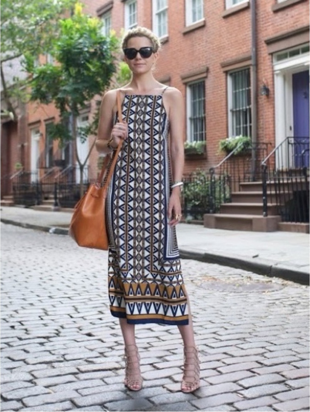Topshop Boho Tribal Print Side Slit Midi Dress – Medium